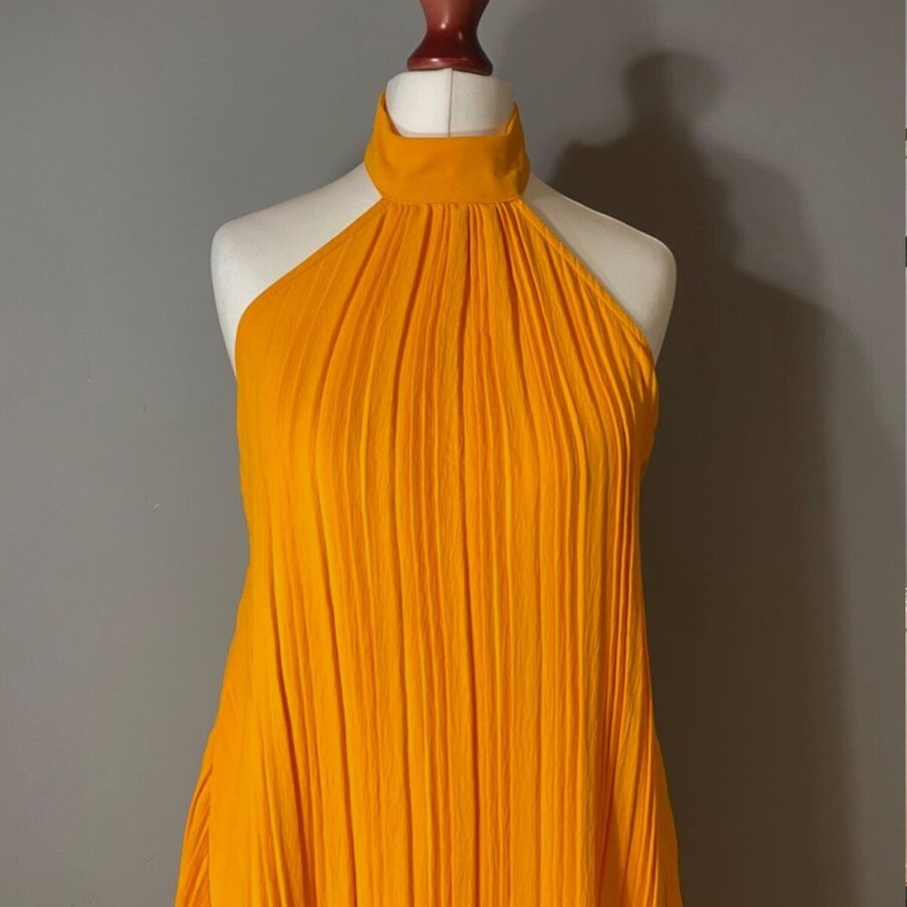 ZARA PLEATED HALTER DRESS TANGERINE , SIZE M - Picture 3 of 4
